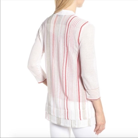 Nic + Zoe Women's White/Red Striped Open Front Festival Cardigan sz PP/US 2P - Picture 2 of 6